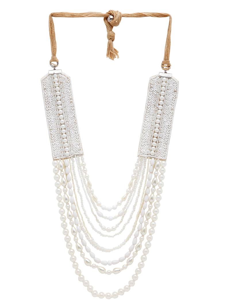 SMER Women Black & White Beaded Long Satement Necklace