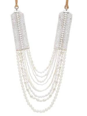 SMER Women Black & White Beaded Long Satement Necklace 3