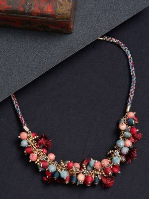 SMER Multi Colour Beads Studded Tasseled Handcrafted Contemporary Necklace 1