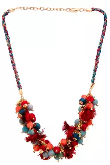 SMER Multi Colour Beads Studded Tasseled Handcrafted Contemporary Necklace