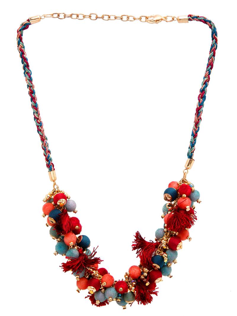 SMER Multi Colour Beads Studded Tasseled Handcrafted Contemporary Necklace