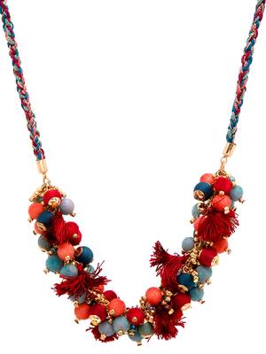 SMER Multi Colour Beads Studded Tasseled Handcrafted Contemporary Necklace 3