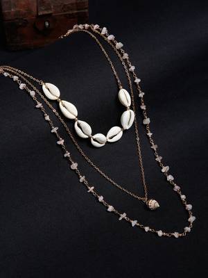 SMER Contemprory Sleek Gold Plated Tasseled Layered Necklaces 1