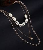 SMER Contemprory Sleek Gold Plated Tasseled Layered Necklaces