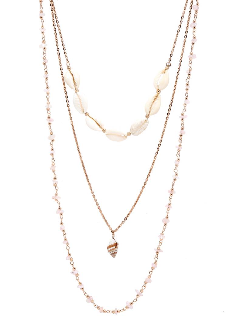 SMER Contemprory Sleek Gold Plated Tasseled Layered Necklaces