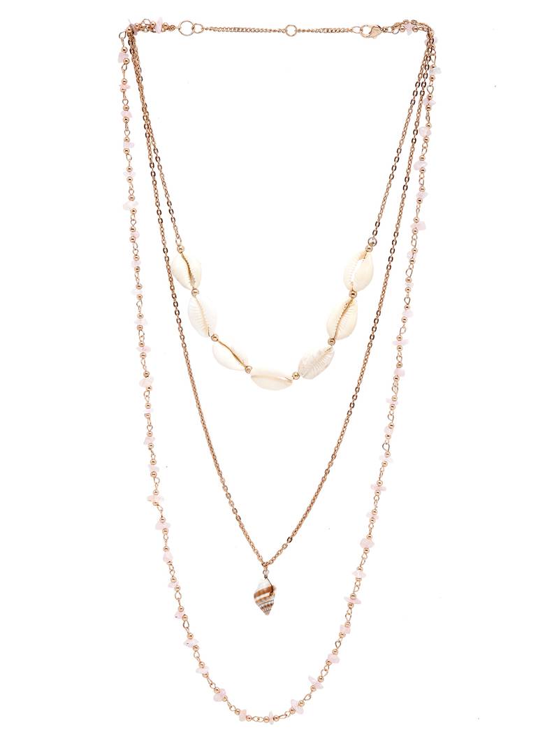 SMER Contemprory Sleek Gold Plated Tasseled Layered Necklaces