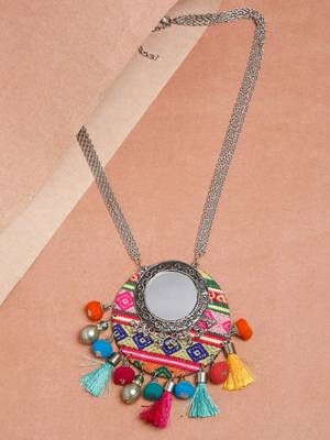 SMER Silver Toned Multi Color Tassel Ethnic Handcrafted  Oxidised Long Statement Necklace 1