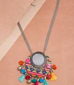 SMER Silver Toned Multi Color Tassel Ethnic Handcrafted  Oxidised Long Statement Necklace