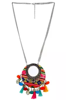 SMER Silver Toned Multi Color Tassel Ethnic Handcrafted  Oxidised Long Statement Necklace