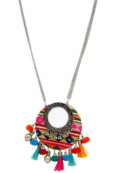 SMER Silver Toned Multi Color Tassel Ethnic Handcrafted  Oxidised Long Statement Necklace