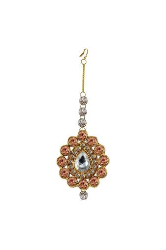 Brass Gold Platted  Peach Stone Studded  Maang Tikka