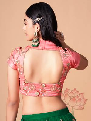 green net lehenga set choli with dupatta with peach blouse and dupatta 8