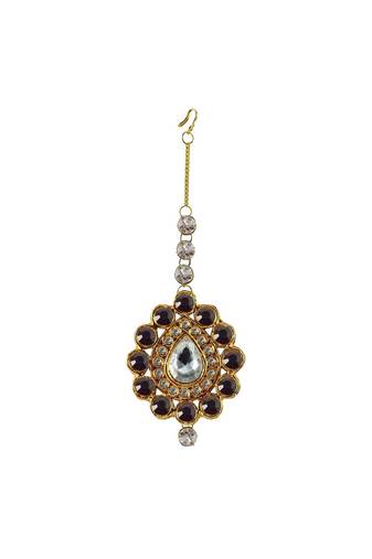 Brass Gold Platted  Purple Stone Studded  Maang Tikka