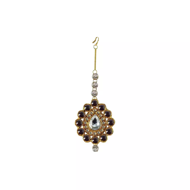 Brass Gold Platted  Purple Stone Studded  Maang Tikka