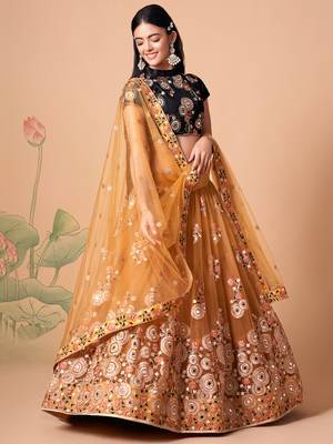 gold net lehenga set choli with dupatta with gold blouse and dupatta 1