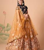 Amazing Gold Net Bridesmaid Lehenga Choli with Gold Blouse and Dupatta