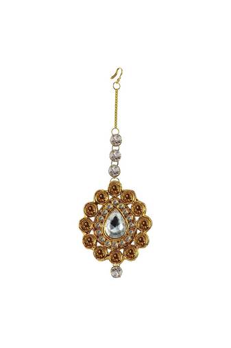 Brass Gold Platted  Golden Stone Studded  Maang Tikka