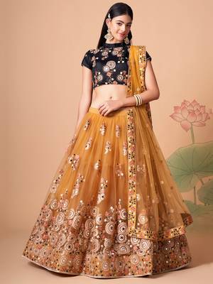gold net lehenga set choli with dupatta with gold blouse and dupatta 2