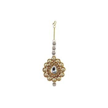 Brass Gold Platted  White Stone Studded  Maang Tikka 1