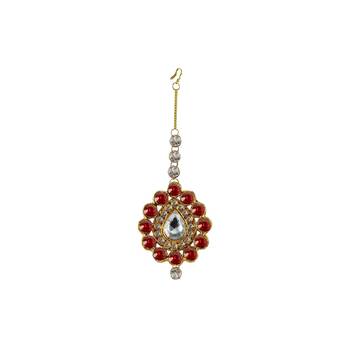 Brass Gold Platted  Red Stone Studded  Maang Tikka 1