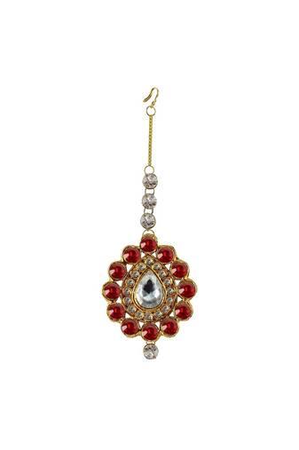 Brass Gold Platted  Red Stone Studded  Maang Tikka