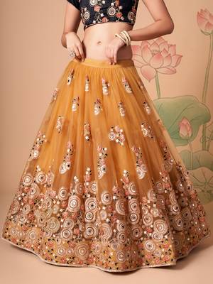 gold net lehenga set choli with dupatta with gold blouse and dupatta 6