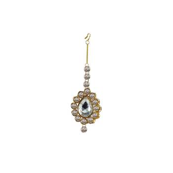 Brass Gold Platted  White Stone Studded  Maang Tikka 1
