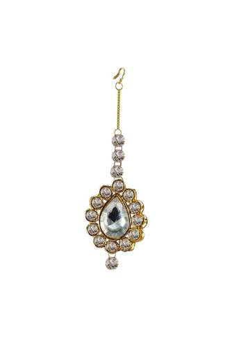 Brass Gold Platted  White Stone Studded  Maang Tikka