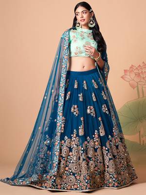 dove blue net lehenga set choli with dupatta with gold blouse and dupatta 1
