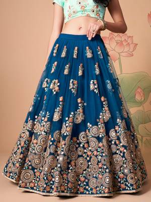 dove blue net lehenga set choli with dupatta with gold blouse and dupatta 5