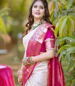 CREAM Dola Silk Saree with Heavy Border