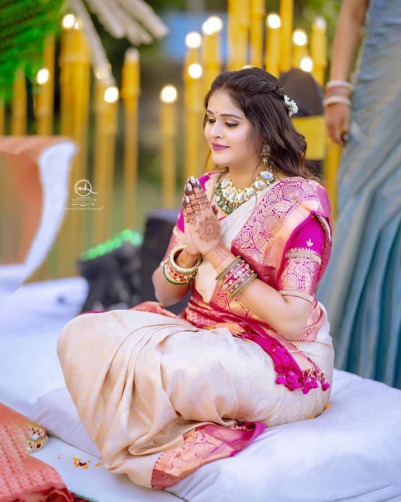 CREAM Dola Silk Saree with Heavy Border