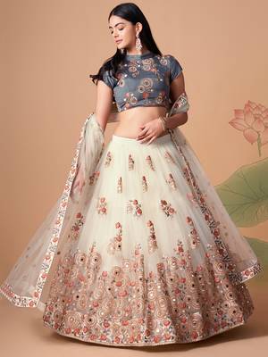off white net lehenga set choli with dupatta with gold blouse and dupatta 1