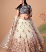Amazing Off-White Net Bridesmaid Lehenga Choli with Gold Blouse and Dupatta