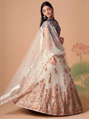 off white net lehenga set choli with dupatta with gold blouse and dupatta 2