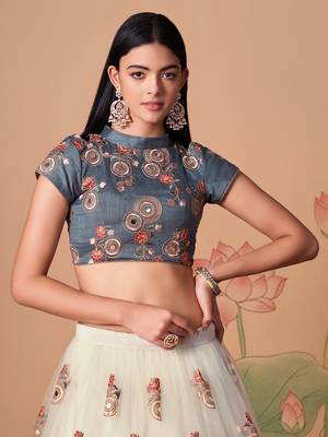 off white net lehenga set choli with dupatta with gold blouse and dupatta 3