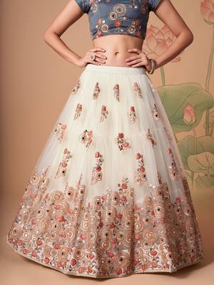 off white net lehenga set choli with dupatta with gold blouse and dupatta 5