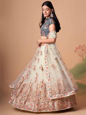 off white net lehenga set choli with dupatta with gold blouse and dupatta 6