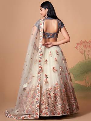 off white net lehenga set choli with dupatta with gold blouse and dupatta 7