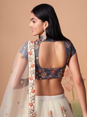 off white net lehenga set choli with dupatta with gold blouse and dupatta 8