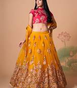 Amazing Yellow Net Bridesmaid Lehenga Choli with Gold Blouse and Dupatta