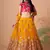 yellow net lehenga set choli with dupatta with gold blouse and dupatta
