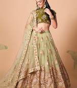 Amazing Pista Green Net Bridesmaid Lehenga Choli with Blouse and Dupatta