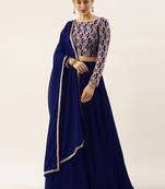 blue georgette thread embroidered lehenga set choli with dupatta 