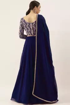 blue georgette thread embroidered lehenga set choli with dupatta 