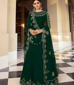 Dark-green embroidered silk salwar