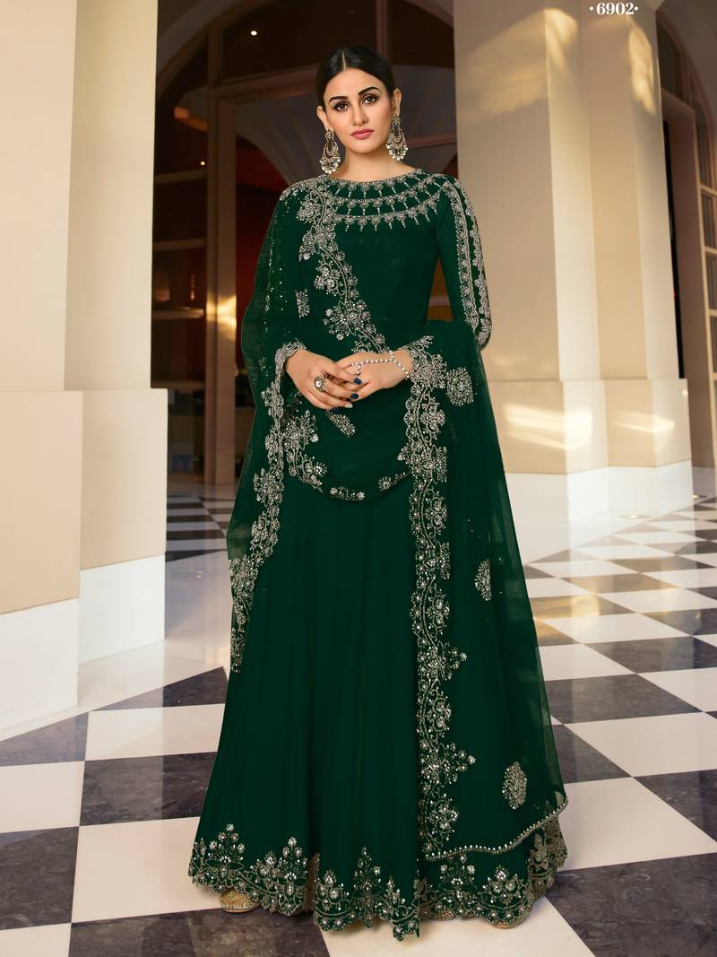 Dark-green embroidered silk salwar