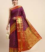 Wine Woven Banarasi Saree With Blouse