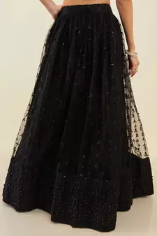 black net embroidered wedding lehenga set choli with dupatta for women