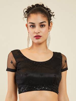 black net embroidered wedding lehenga set choli with dupatta for women 6